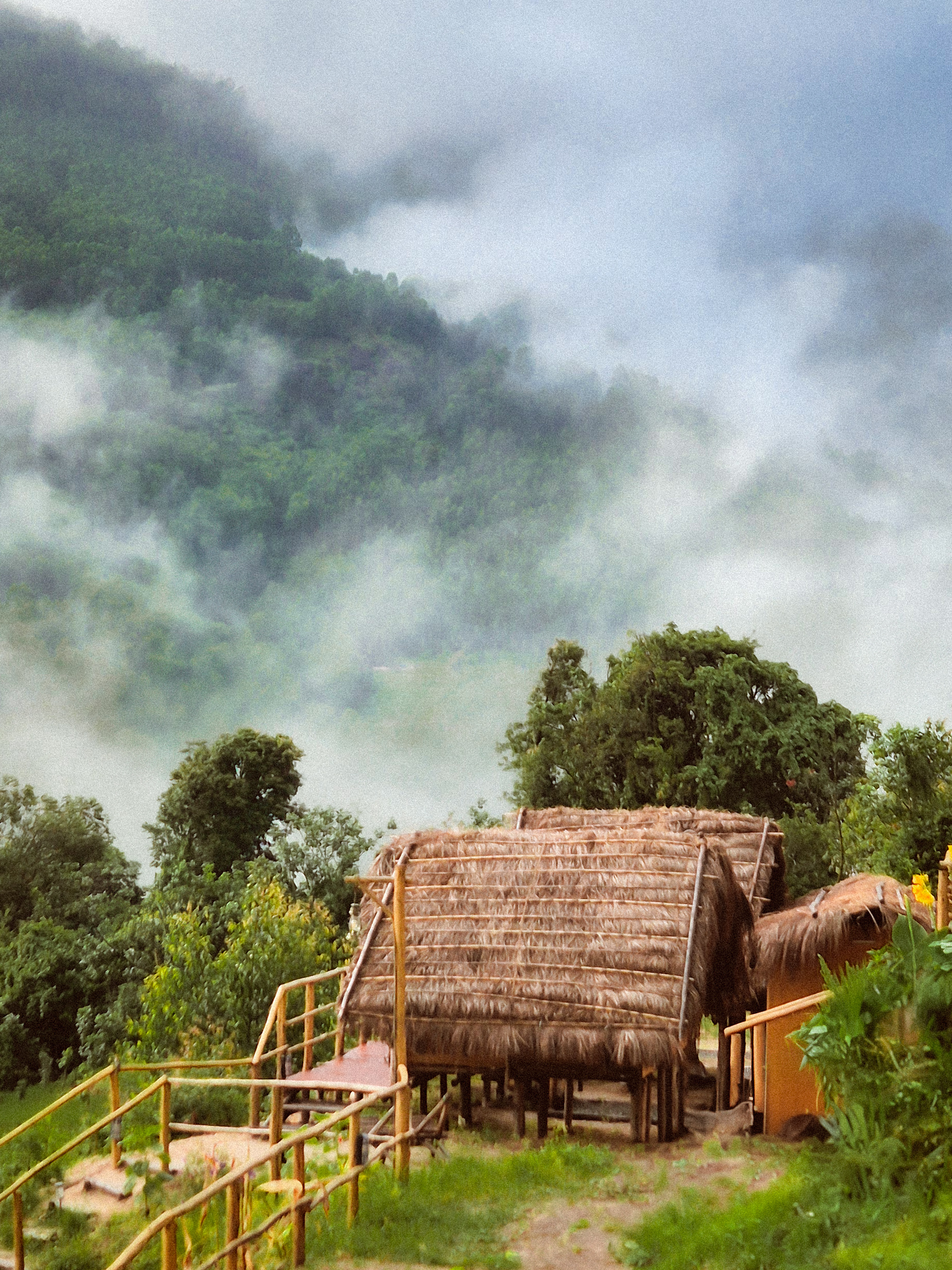 Cozy A-Frame Cottage at LeafyLoft surrounded by misty mountain hills
